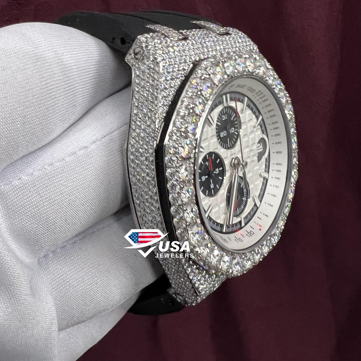 41MM Moissanite Diamond Silicon Band Watch