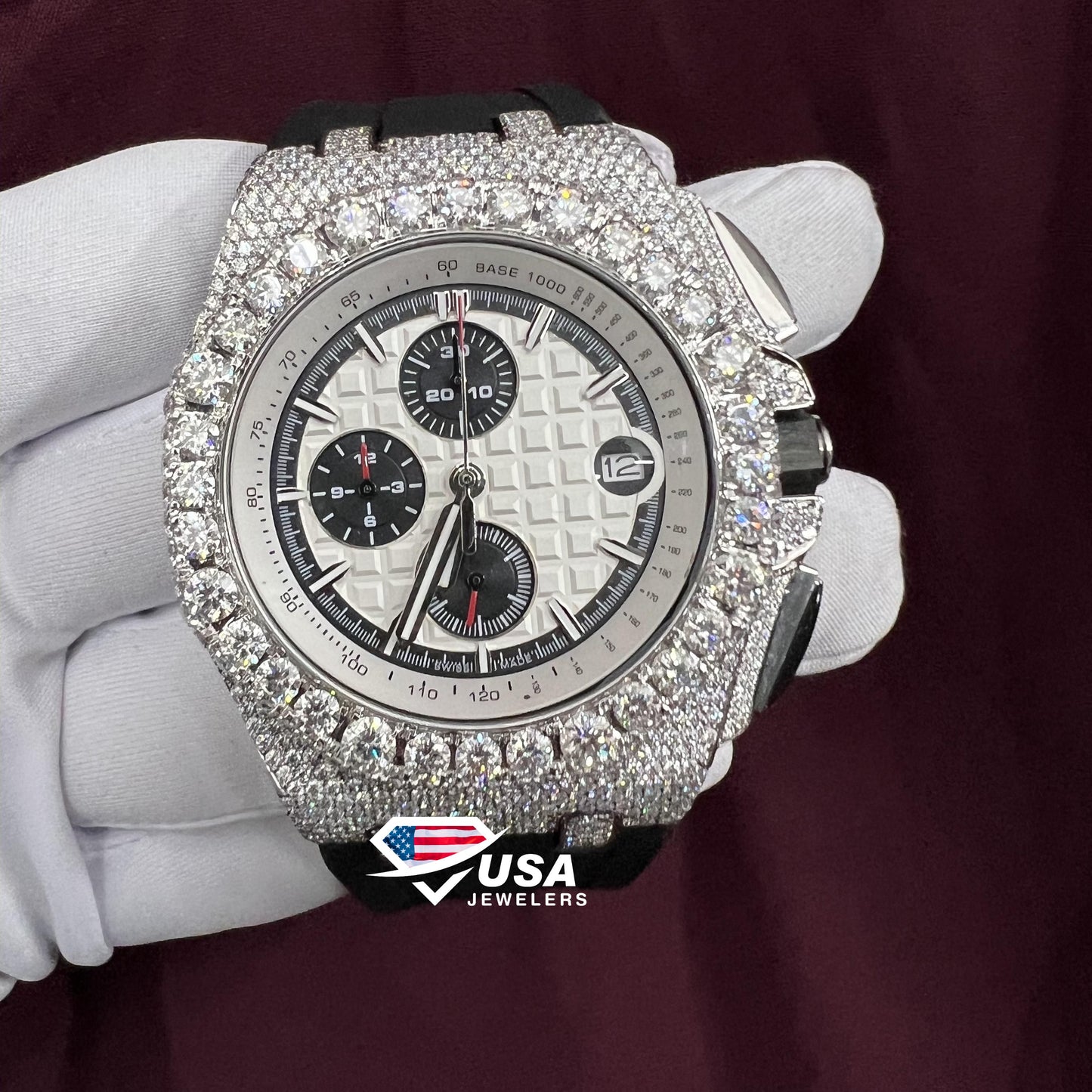 41MM Moissanite Diamond Silicon Band Watch