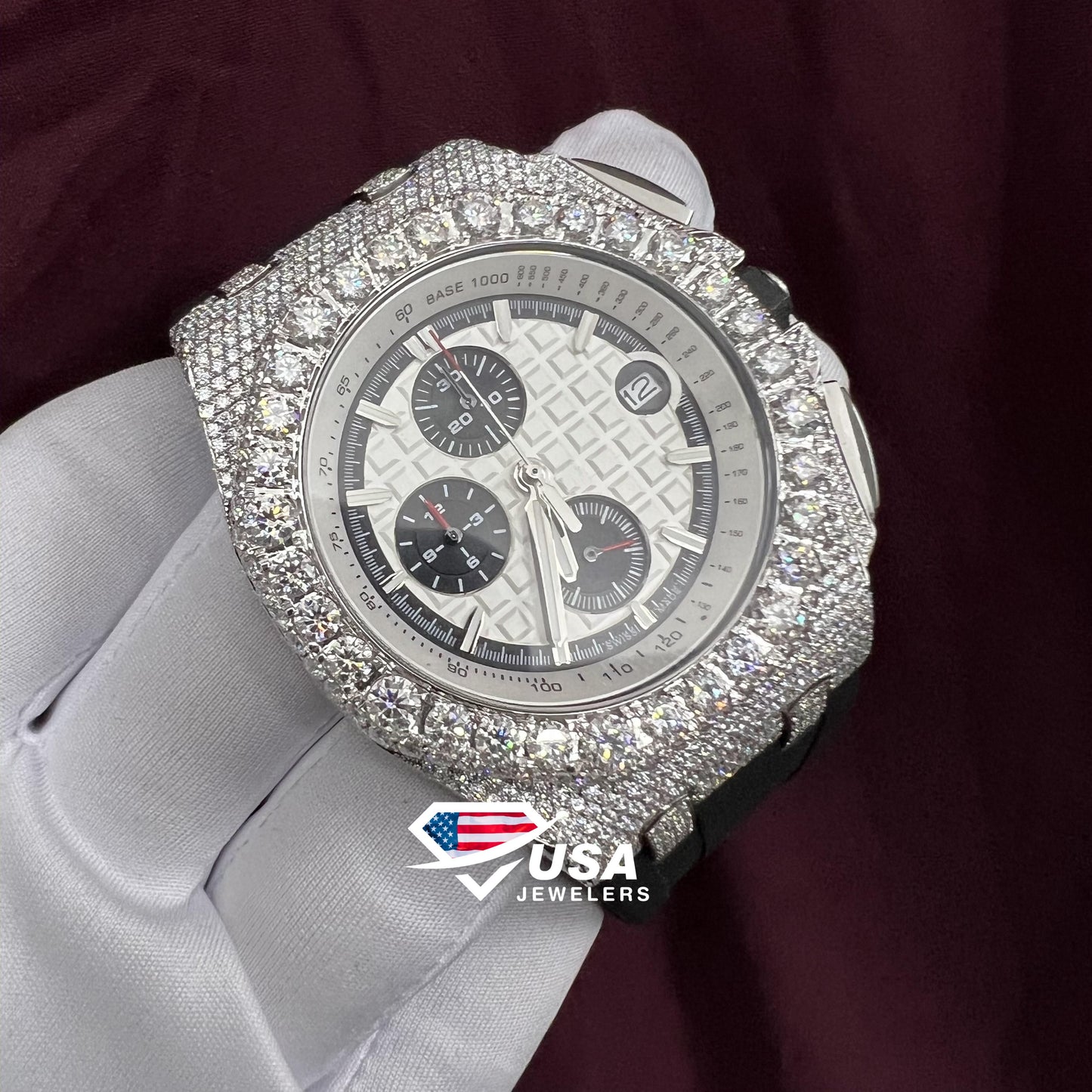 41MM Moissanite Diamond Silicon Band Watch