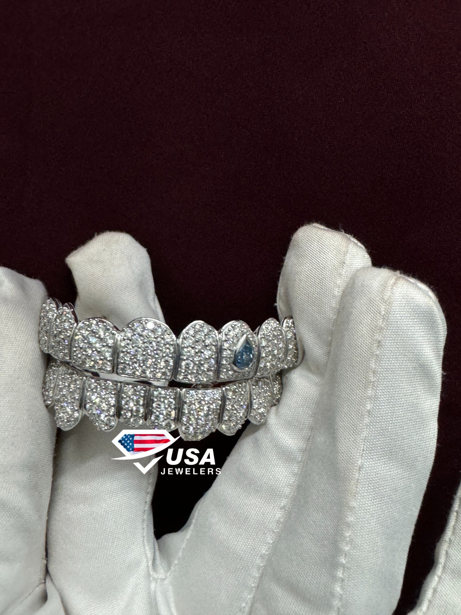 10 x 10 Custom Teeth VVS1 Lab Diamond 10KT White Gold Grillz Set