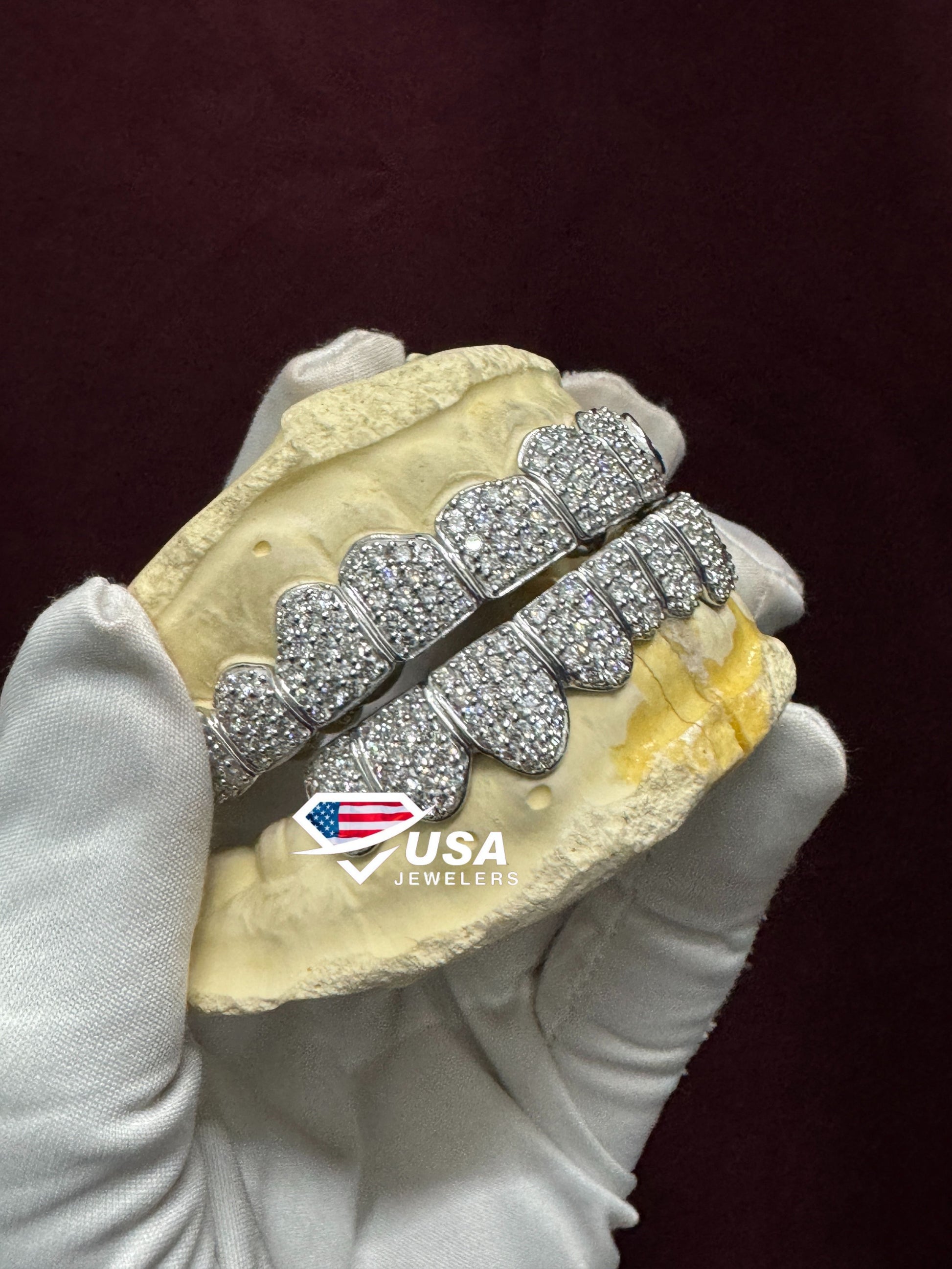 10 x 10 Custom Teeth VVS1 Lab Diamond 10KT White Gold Grillz Set