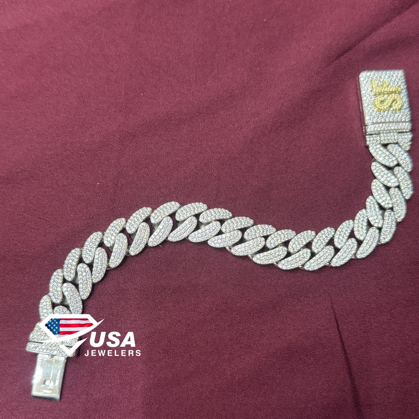 VVS Lab Diamond 925 Sterling Silver Miami Cuban Custom Box Lock Bracelet