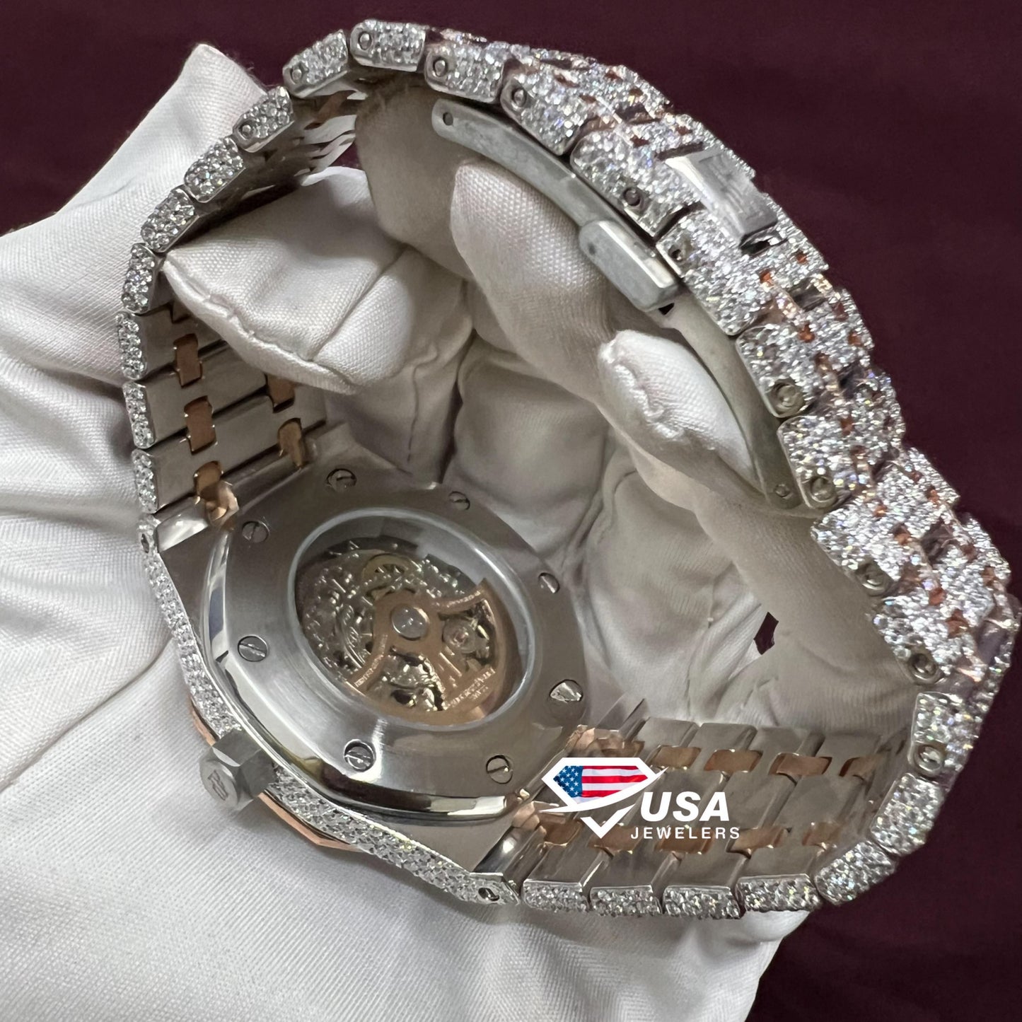 41mm Moissanite Diamond Fully Iced Out Baguette Bezel Two tone  Watch