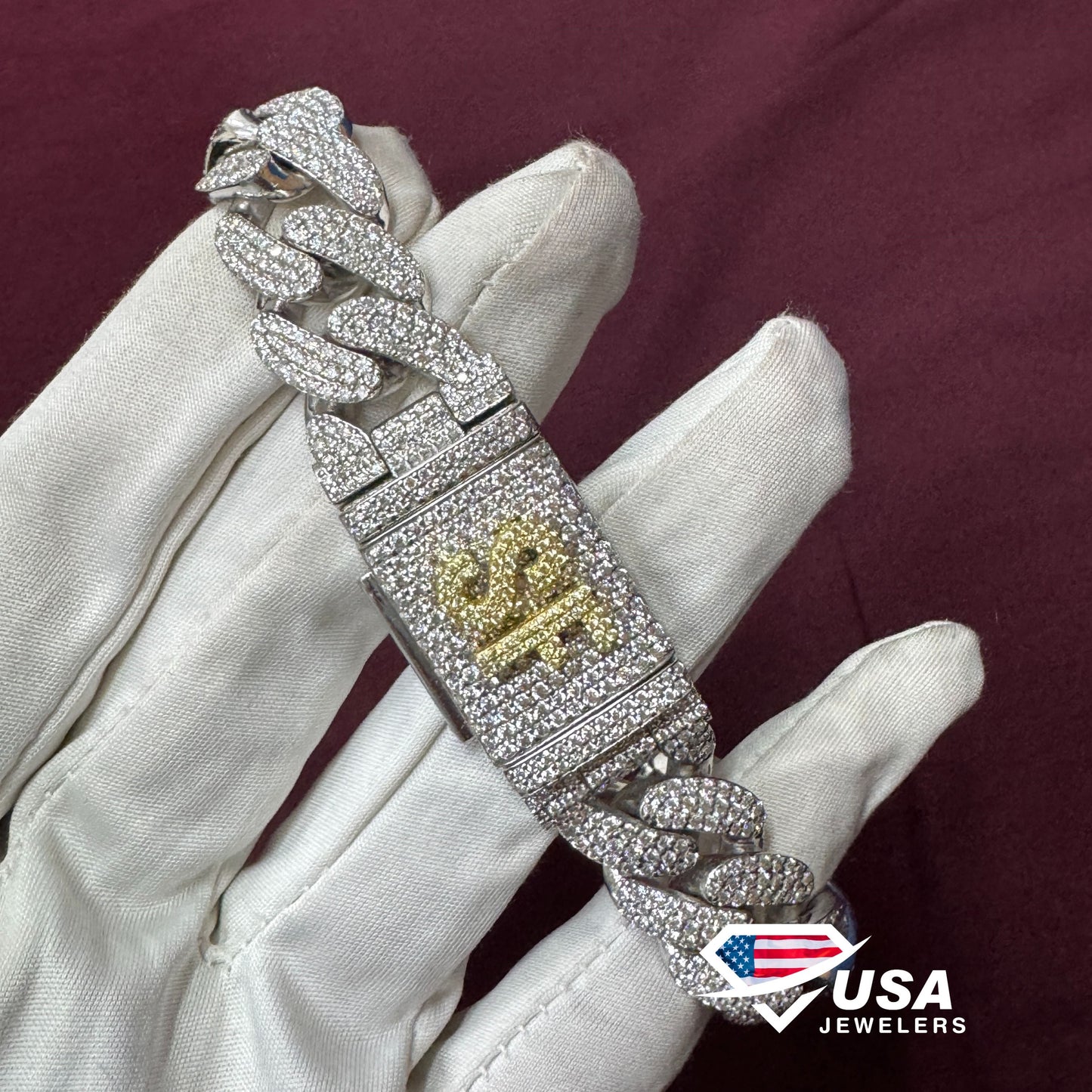 VVS Lab Diamond 925 Sterling Silver Miami Cuban Custom Box Lock Bracelet