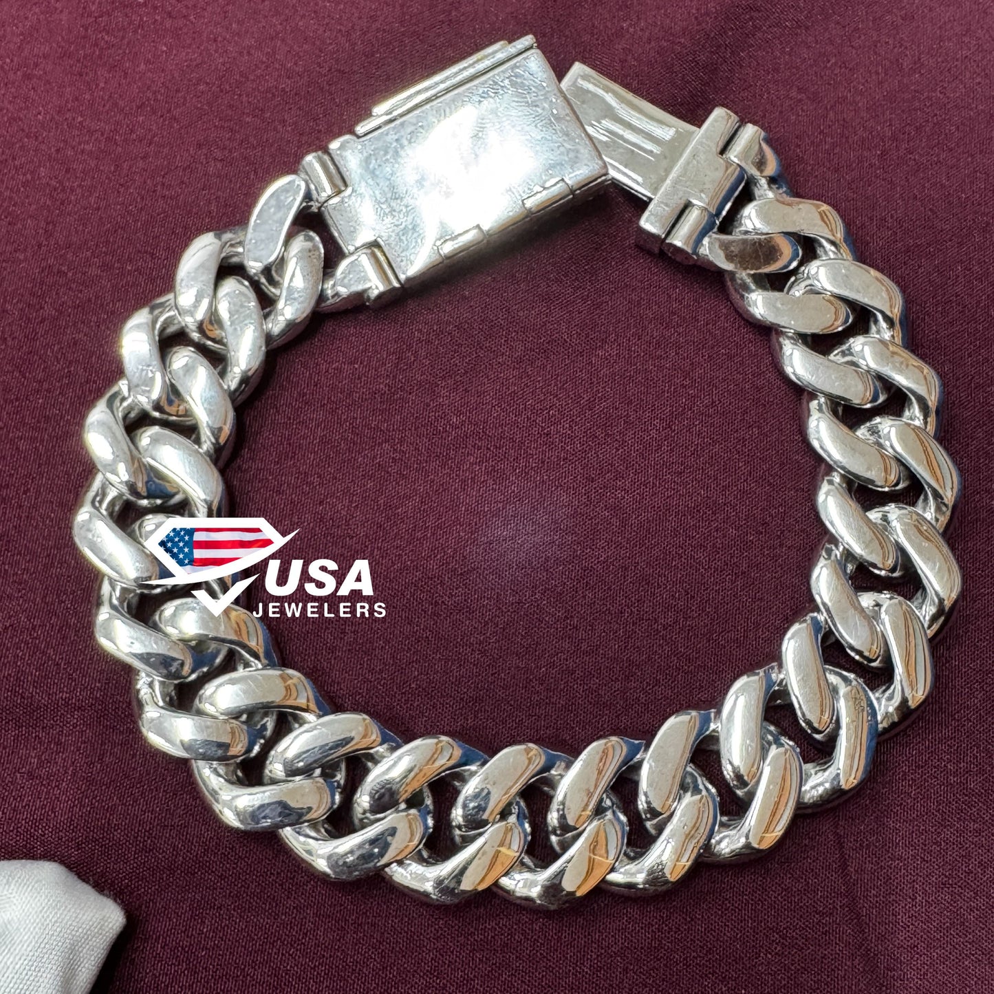 VVS Lab Diamond 925 Sterling Silver Miami Cuban Custom Box Lock Bracelet