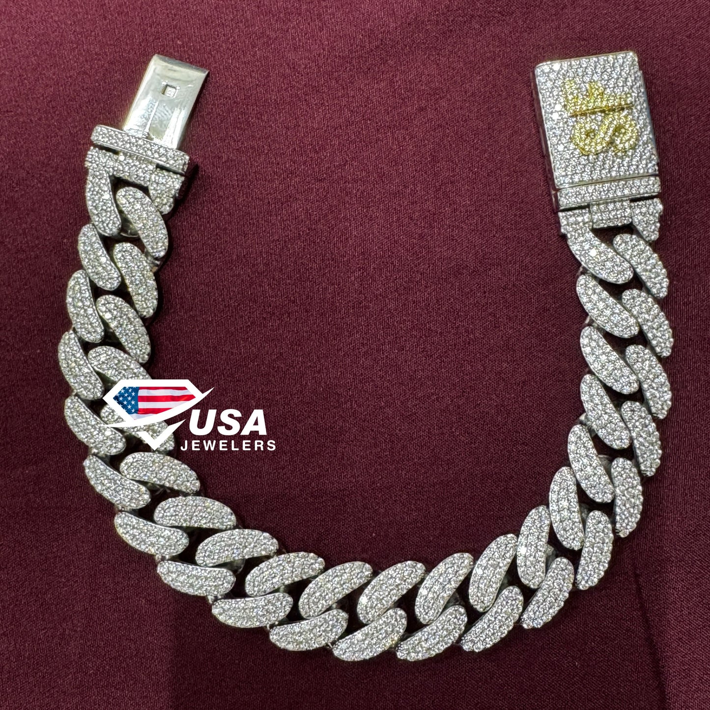 VVS Lab Diamond 925 Sterling Silver Miami Cuban Custom Box Lock Bracelet