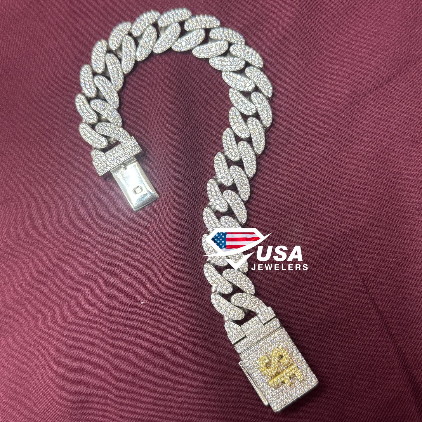 VVS Lab Diamond 925 Sterling Silver Miami Cuban Custom Box Lock Bracelet