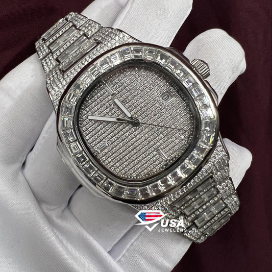 VVS Moissanite Fully Bust Down Watch For Men