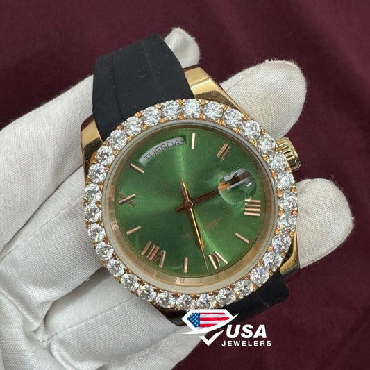 41MM Lab Diamond Only Bezel Black Silicon Band Watch