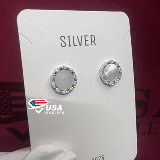 925 Sterling Silver VVS Moissanite Diamond and MOP Stud Earring