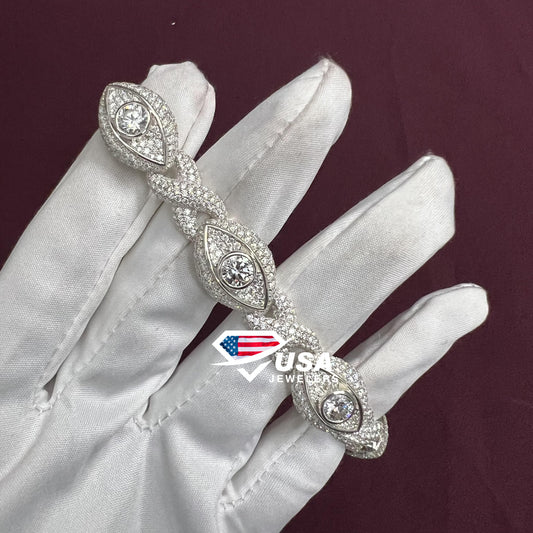 Infinty Evil Eye cuban link Bracelet Round Moissanite 925 Silver Cuban Bracelet