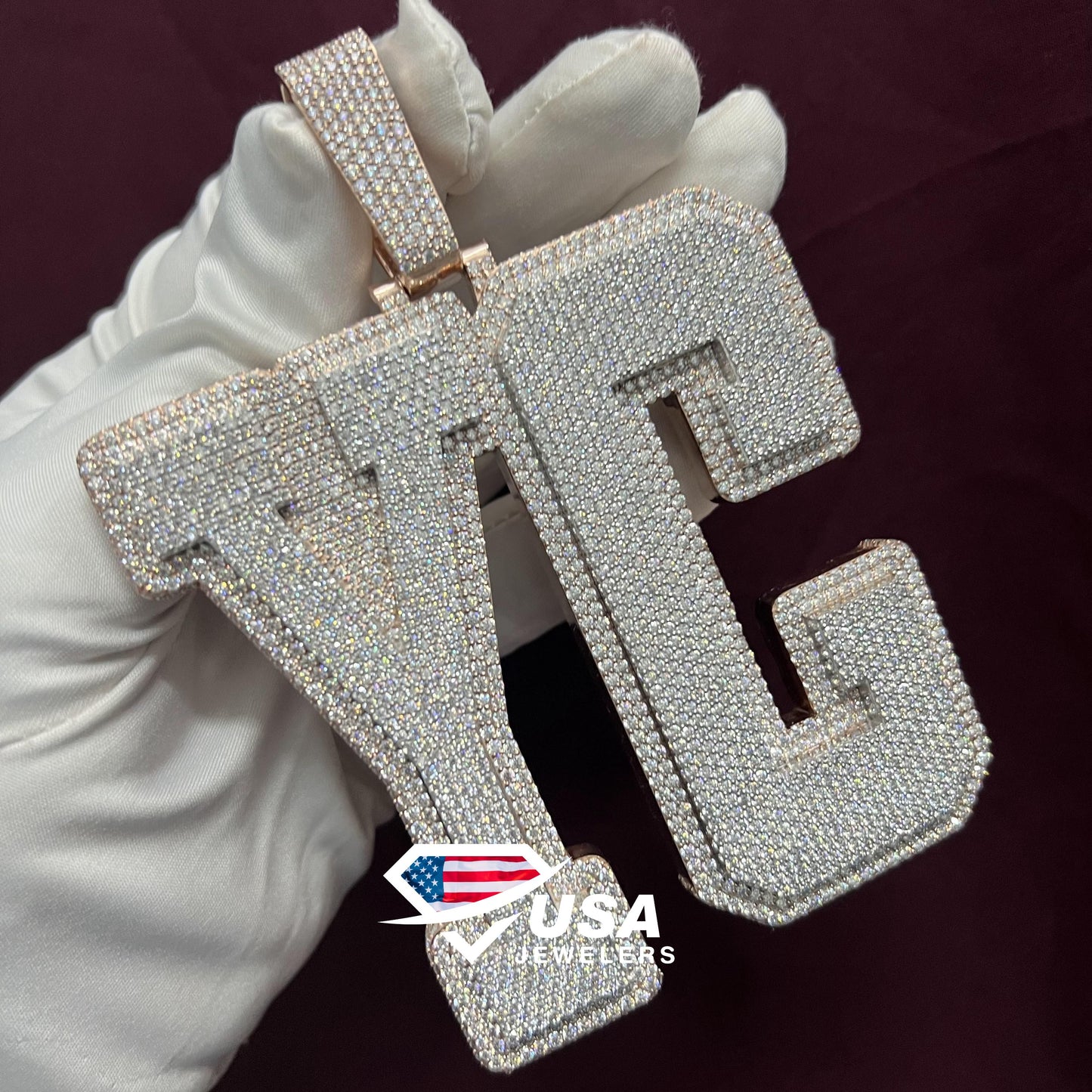 52.5Ct Custom Moissanite letter Pendant ,Full Iced Out Two Tone gold plated Pendant