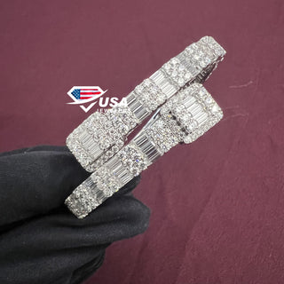 Women's Iced Out Baguette Diamond 14K Gold Bangles Bracelet