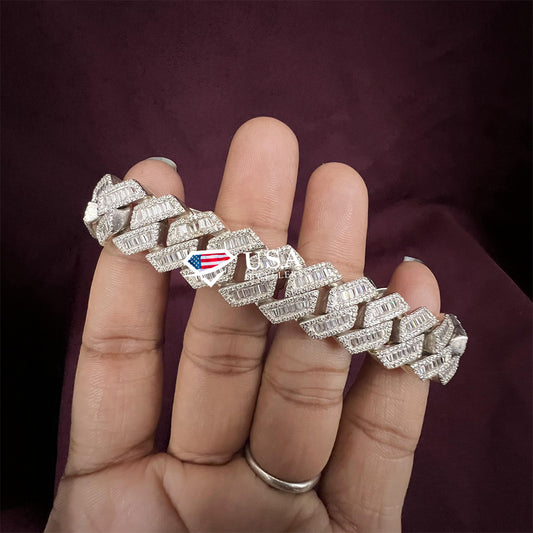 14mm Iced Out 925 Silver Moissanite Diamond Cuban Link Bracelet