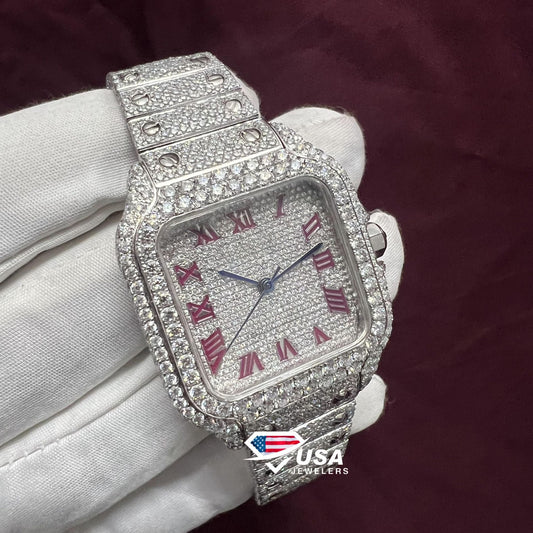 36mm Moissanite Diamond Fully Iced Out Roman Dial Women Watch