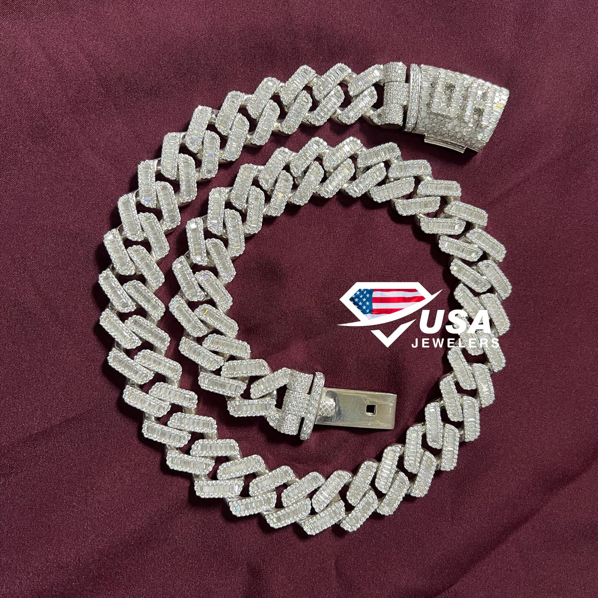 20MM Lab Diamond White Gold Cuban Link Chain – USA JEWELLERS