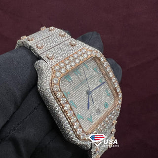 41 mm Moissanite Diamond Fully Iced Out Arabic Dial Cartier Watch