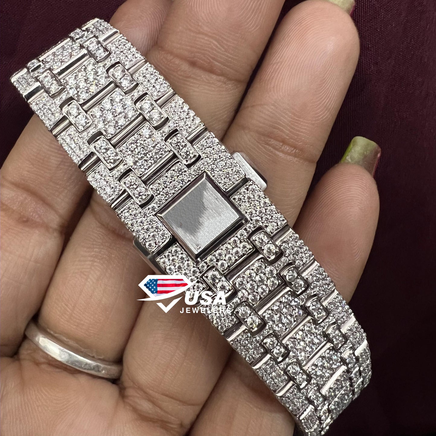 41MM VVS Moissanite Diamond Fully iced Blue Dial Arabic Watch