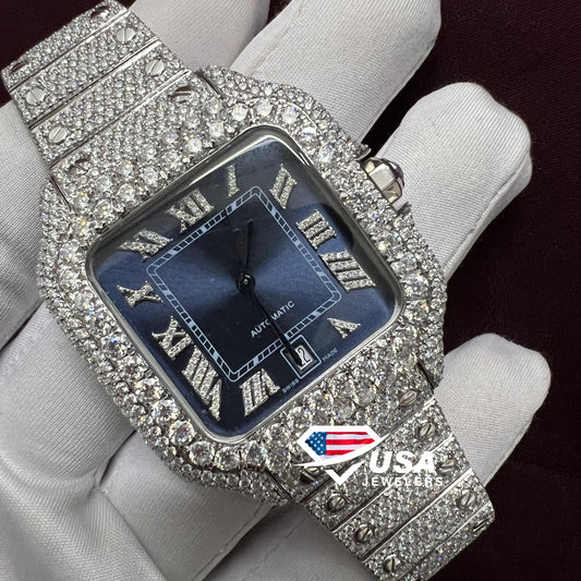41mm Moissanite Diamond Blue Dial Watch