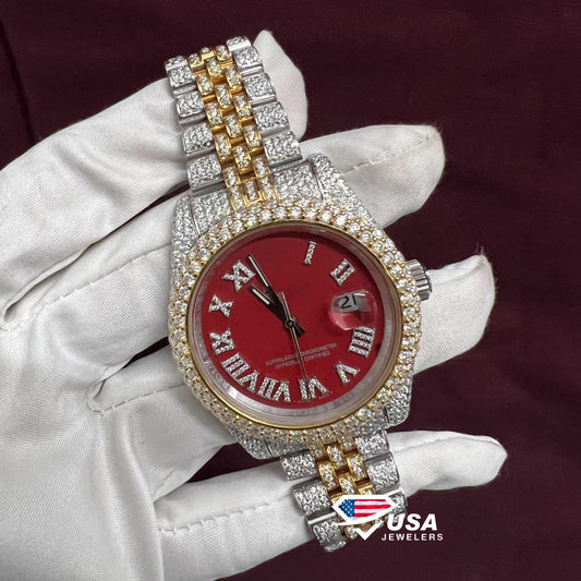 41mm VVS Lab Diamond Red Dial Swiss Movement Watch