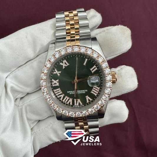 41MM VVS Moissanite Diamond Two Tone Only Bezel Dial Watch