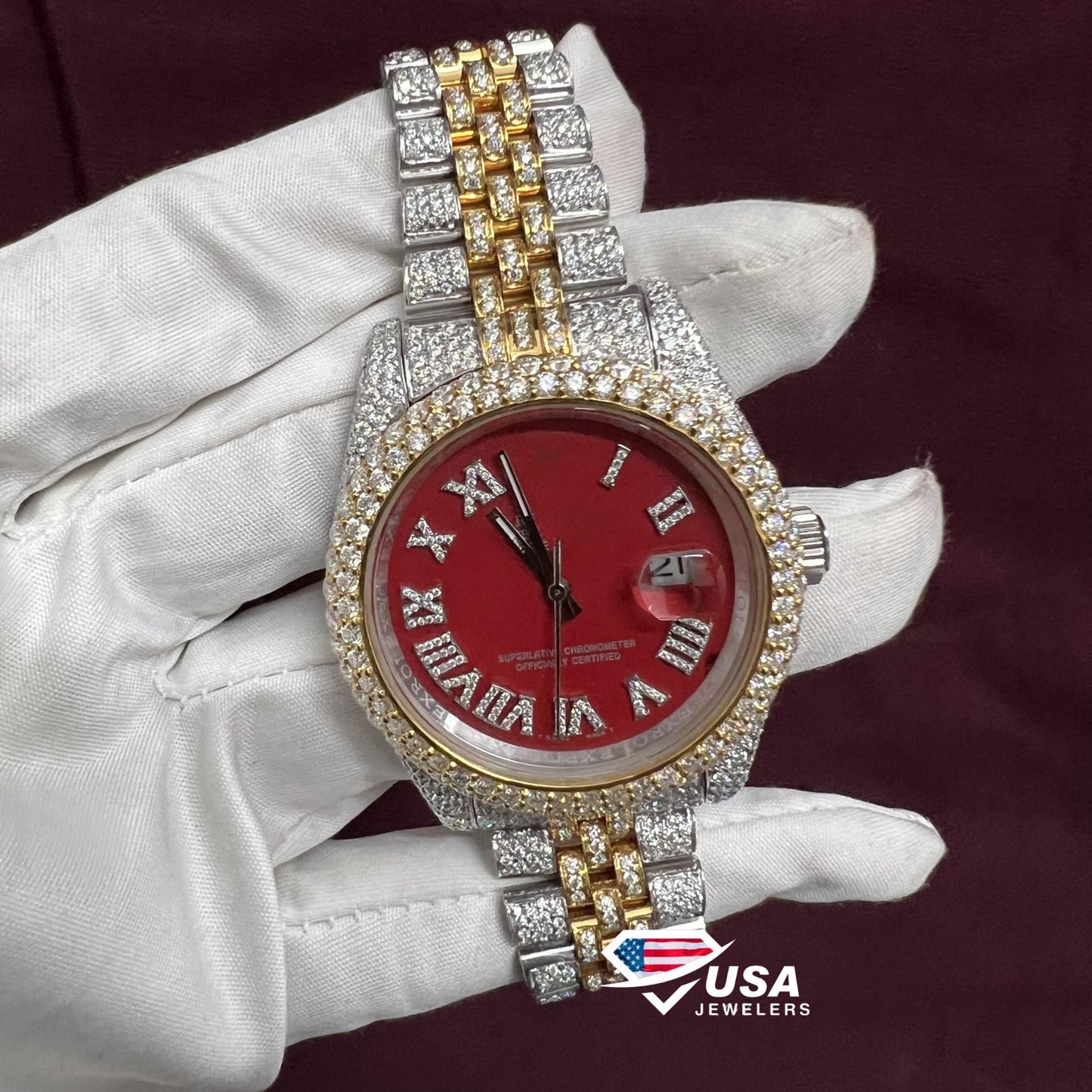 41mm VVS Lab Diamond Red Dial Swiss Movement Watch