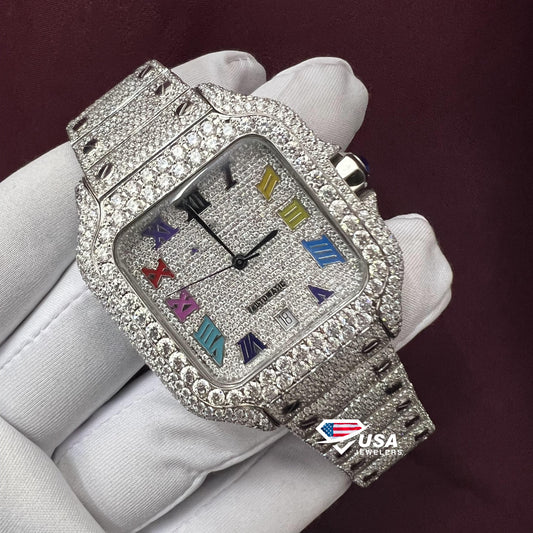 41MM VVS Moissanite Diamond Rainbow Dial Watch