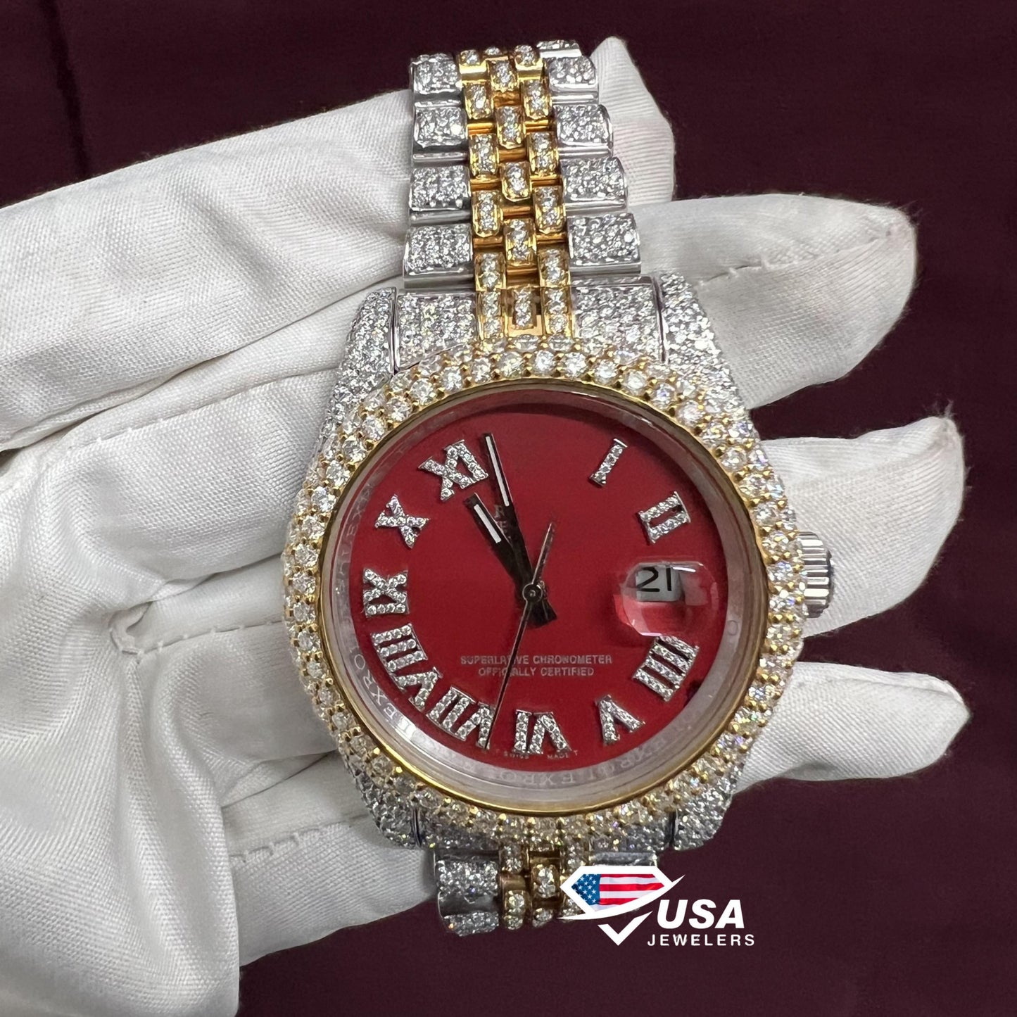 41mm VVS Lab Diamond Red Dial Swiss Movement Watch