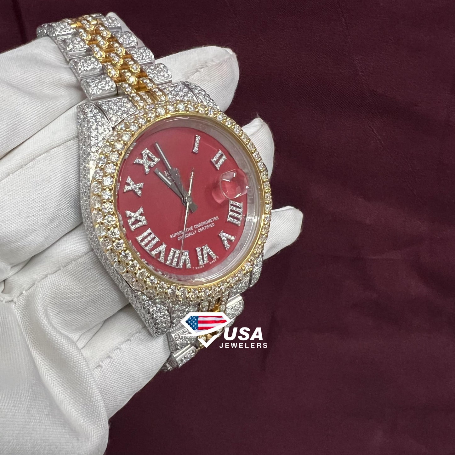 41mm VVS Lab Diamond Red Dial Swiss Movement Watch