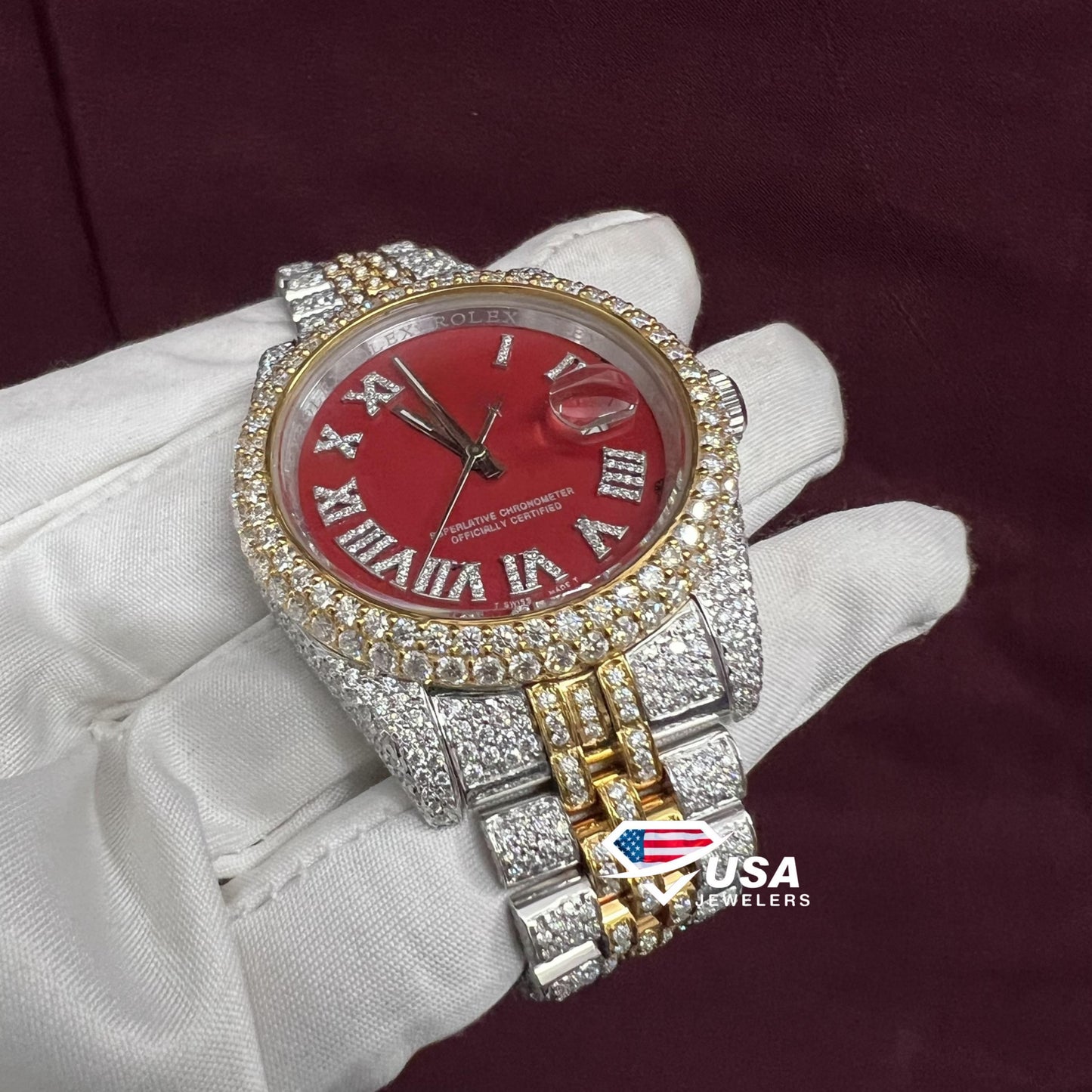 41mm VVS Lab Diamond Red Dial Swiss Movement Watch