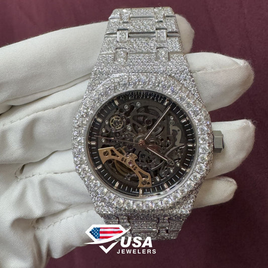 41MM Lab Diamond Skeleton Swiss Movement Men's Wrist Watch