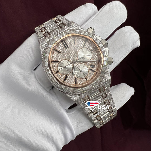41MM VVS Moissanite Diamond Two Tone Watch