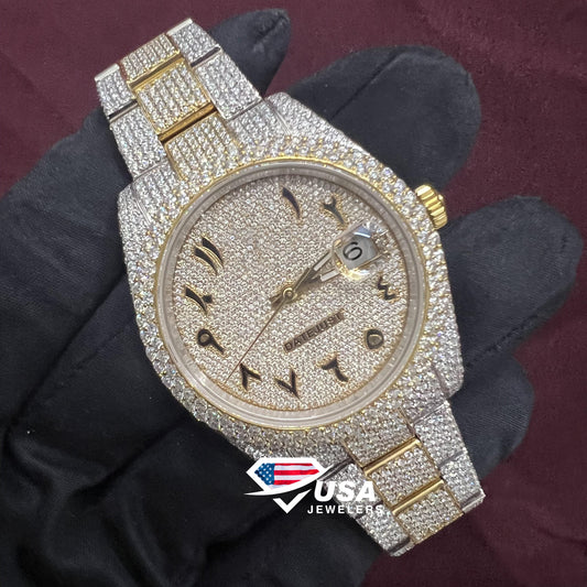 41MM VVS2 Lab Diamond Arabic Dial Yellow Two tone Watch