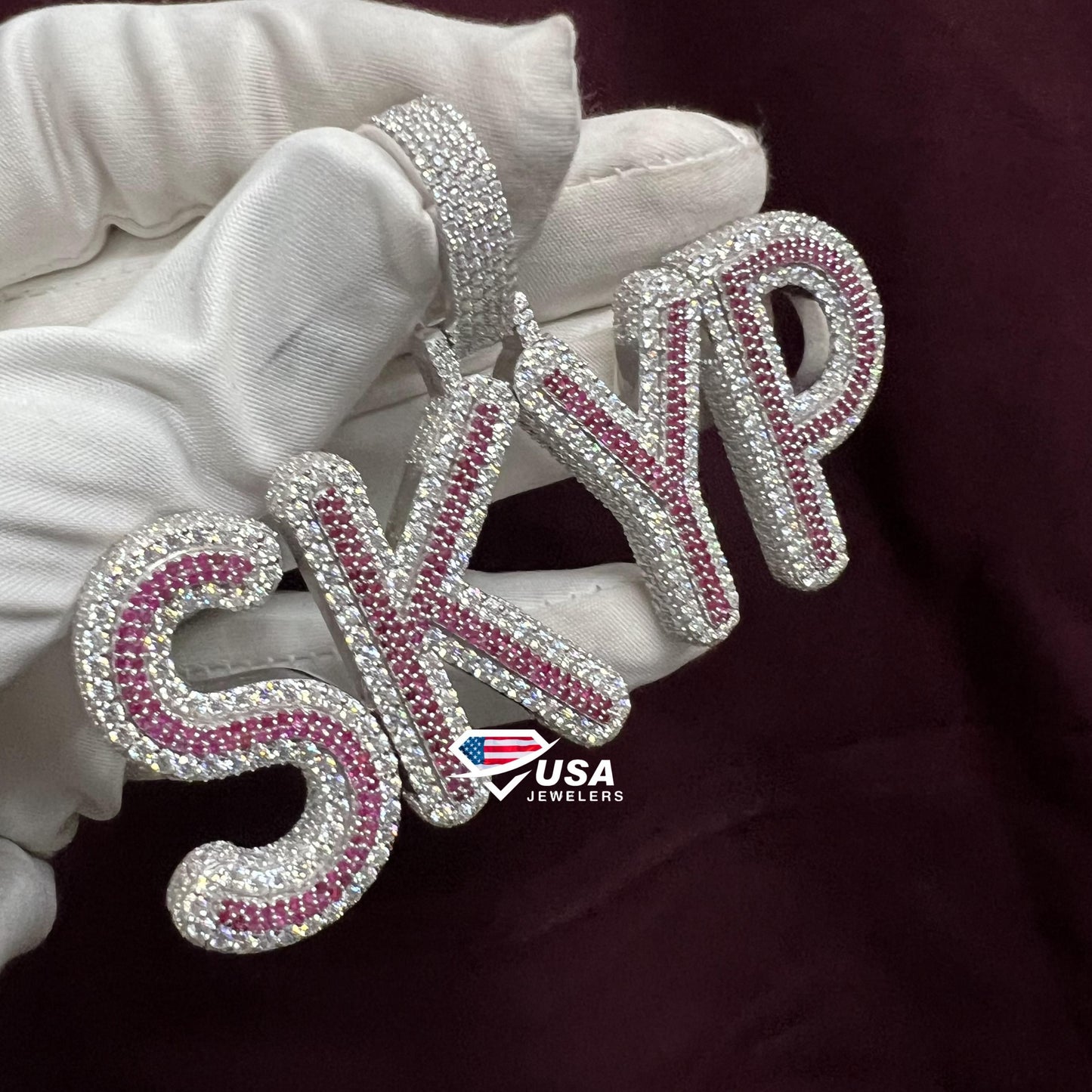 VVS Moissanite & Ruby Diamond "SKYP" Name Fully Iced Out Custom Pendant