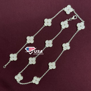 18KT White Gold Lab Grown Diamond Vintage Alhambra Necklace 12 motifs