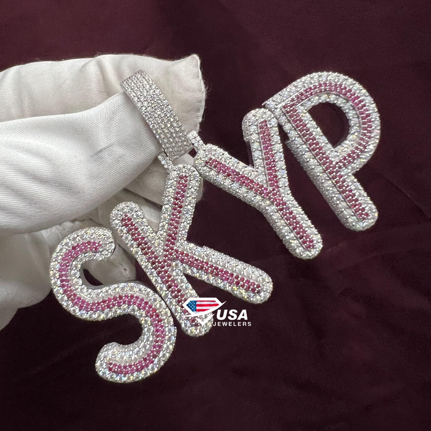 VVS Moissanite & Ruby Diamond "SKYP" Name Fully Iced Out Custom Pendant