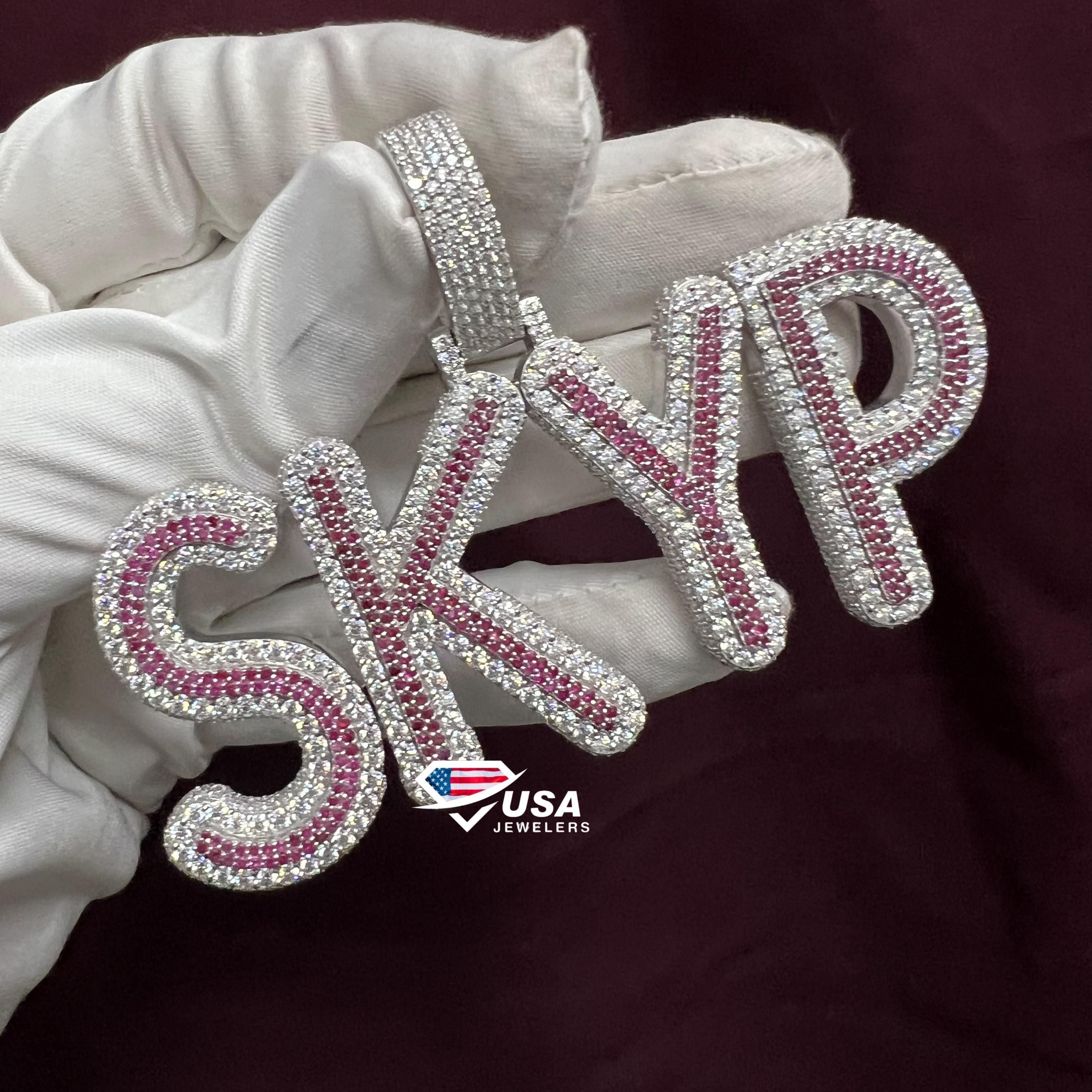 VVS Moissanite & Ruby Diamond "SKYP" Name Fully Iced Out Custom Pendant