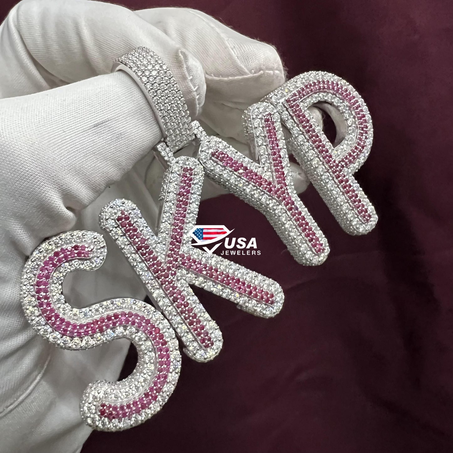 VVS Moissanite & Ruby Diamond "SKYP" Name Fully Iced Out Custom Pendant