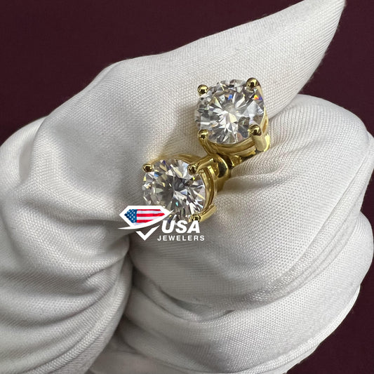 8mm Round Moissanite Screw Back Earrings, Basket Stud Earring