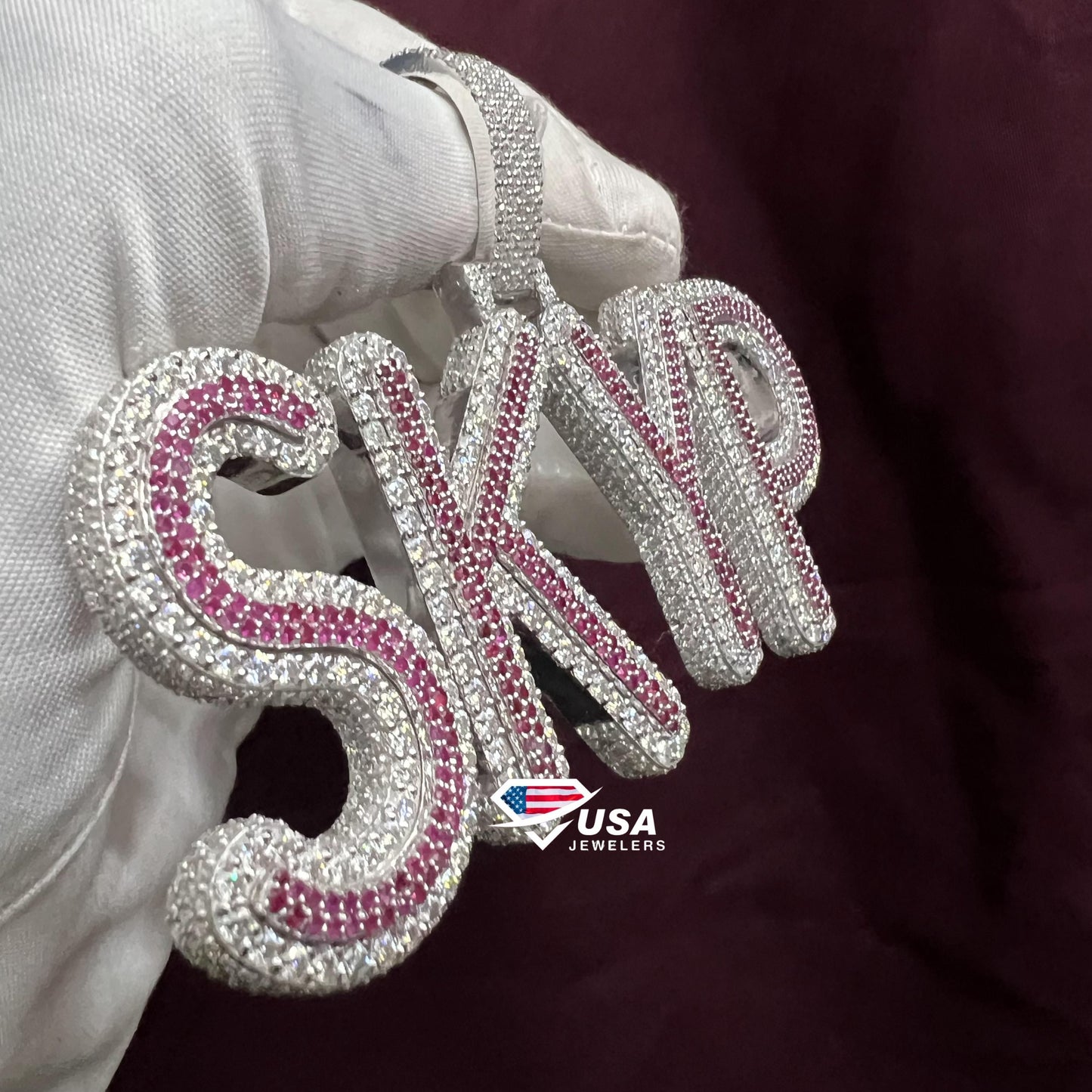 VVS Moissanite & Ruby Diamond "SKYP" Name Fully Iced Out Custom Pendant