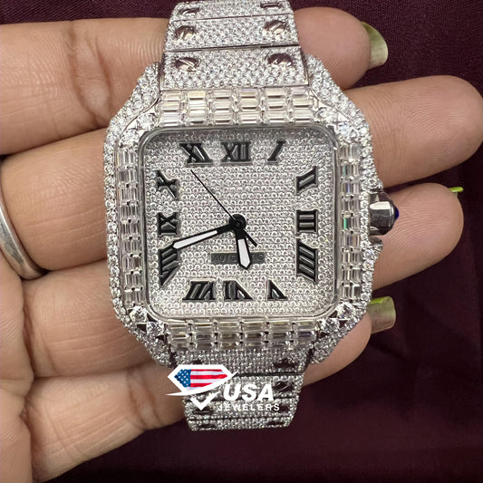 36MM VVS Moissanite Baguette Diamond Bezel Watch