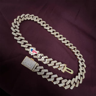 16MM Moissanite Diamond Silver Gold Cuban Link Chain