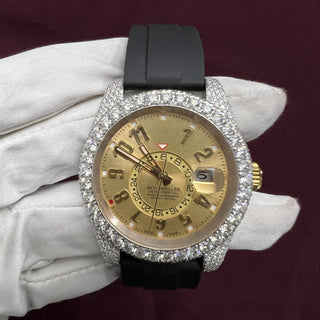 41 MM Lab Diamond Gold Dial Customised Silicon Band Watch