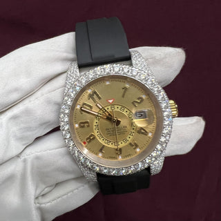 41 MM Lab Diamond Gold Dial Customised Silicon Band Watch