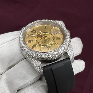 41 MM Lab Diamond Gold Dial Customised Silicon Band Watch