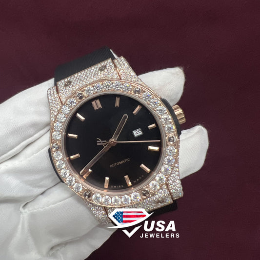 41MM VVS Moissanite Diamond Silicon Band Watch