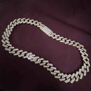 16MM Moissanite Diamond Silver Gold Cuban Link Chain