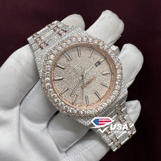 41MM Moissanite Diamond Two tone Wrist watch