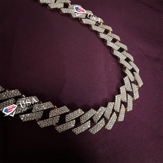 16MM Moissanite Diamond Silver Gold Cuban Link Chain