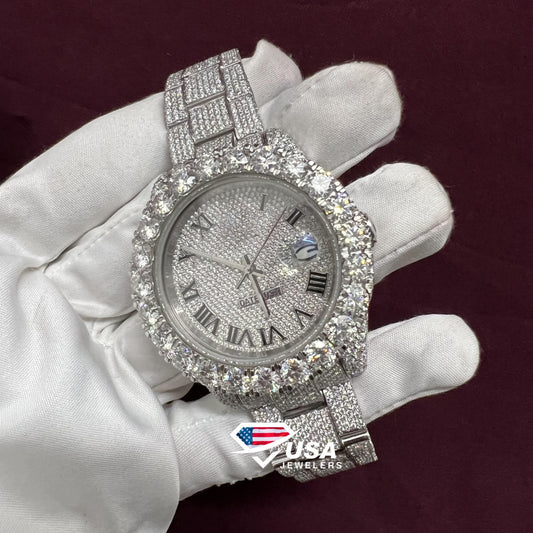41mm Roman Dial Moissanite Diamond Watch